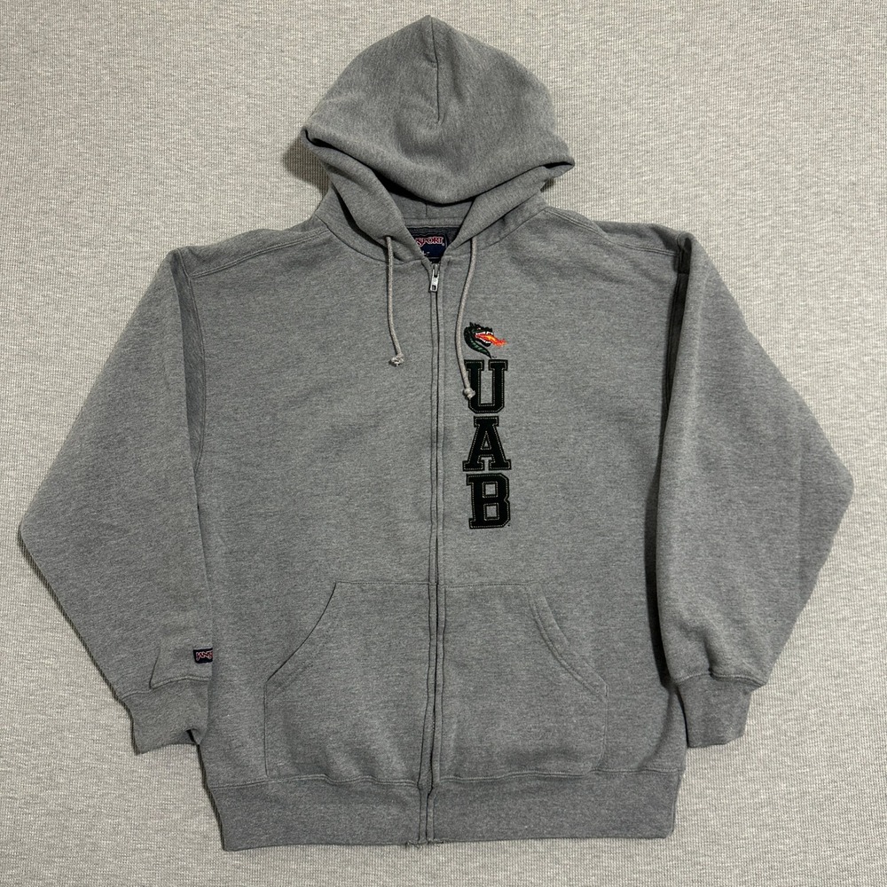 Jansport UAB Blazers Full Zip Hoodie Embroidered Dragon Logo Gray Mens Large